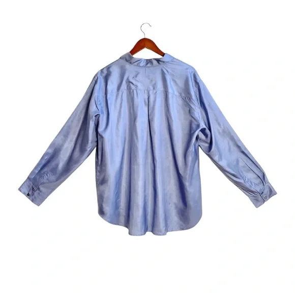 Garnet Hill Long Sleeve Button Front Satin Silk Periwinkle Blue Shirt Blouse - Picture 3 of 7